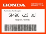 Honda Genuine Seal Set, Fr. Fork 51490-KZ3-B01. Fixed Price $34.82.