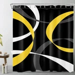 Abstract Geometric Shower Curtain For Bathroom,yellow Grey And White Striped .... Fixed Price $17.38.