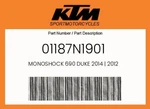 Ktm Genuine Monoshock 690 Duke 2014 2012 - 01187N1901. Fixed Price $1220.73.