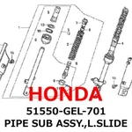 New Honda Genuine 2000-2011 CRF50F XR50R Pipe Sub Assy.,l.slide 51550-GEL-701. Fixed Price $149.99.