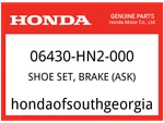 Honda Oem Part 06430-HN2-000 Shoe Set, Brake (ask). Fixed Price $54.99.