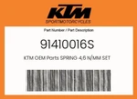 Ktm Genuine Spring 4,6 N/mm Set - 91410016S. Fixed Price $145.85.